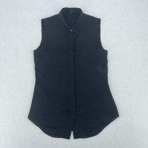 Theory 100% Silk Sleeveless Button Down Blouse Black Hidden Placket Minimalist P